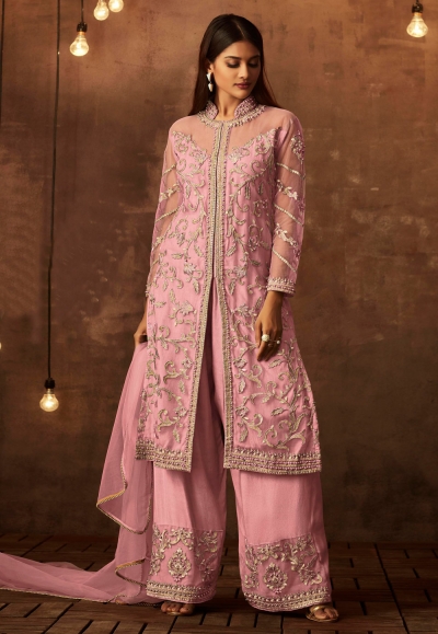 Pink embroidered palazzo suit  15079C